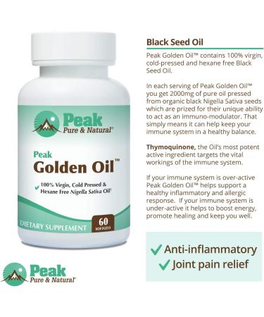 Peak Golden Oil Organic Black Seed Oil Supplement - 60 Capsules | Digestive Health, Skin Nutrition & Joint Comfort - Buy Online on GoSupps.com