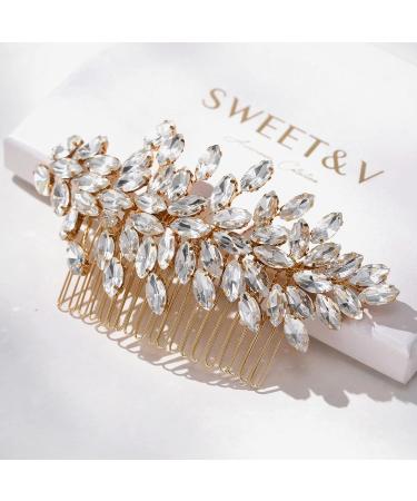 SWEETV Rhinestone Wedding Hair Comb Clip | Bridal Hair Accessories in Gold - Buy Online on GoSupps.com