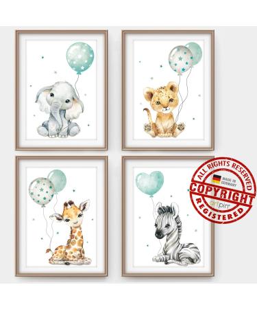 ArtPin Children's Room Decoration: Mint Green Gray Safari Jungle Animal Poster for Boys and Girls - Buy Online on GoSupps.com