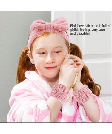 Ladies' Spa hair band face-washing hair band with 2 wristbands soft coral velvet hair band for face-washing elastic hair band for makeup and shower (pink colour) - Buy Online on GoSupps.com