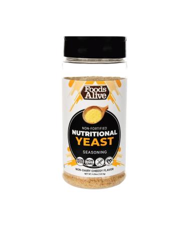 Foods Alive Nutritional Yeast Flakes - (4.25oz Shaker) Non Fortified and Gluten Free Plant Based Protein, Great Vegan Cheese Powder and Popcorn Seasoning, Flavor Booster for Keto and Whole Foods!