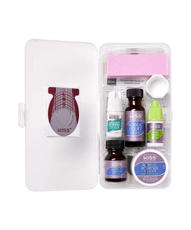 KISS Complete Salon Acrylic Fake Nails Manicure Kit Acrylic Liquid Acrylic Primer Acrylic Powder Clear Maximum Speed Nail Glue Masking Formula & 60 Long Length Bubble Free Acrylic Nails