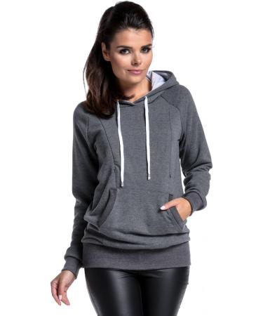Zeta Ville Women's Maternity Nursing Hooded Sweatshirt Activewear with Zippers - Graphite Melange - Style 324c - Buy Online on GoSupps.com