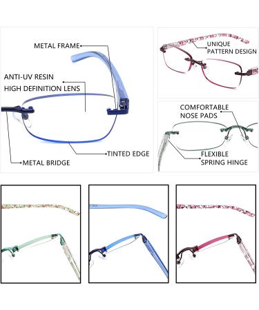 JJWELL 3 Pack Blue Light Blocking Reading Glasses for Women - Anti Eyestrain - Computer Glare UV 400 Filter Readers - Lightweight Rimless Tinted Metal Eyeglasses (2.0 Strength) - Purple Blue Green - Buy Online on GoSupps.com