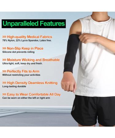 MGANG Lymphedema Compression Arm Sleeve | 15-20 mmHg Full Arm Support | Post Surgery Recovery | Silicone Band | Black | Large - Buy Online on GoSupps.com