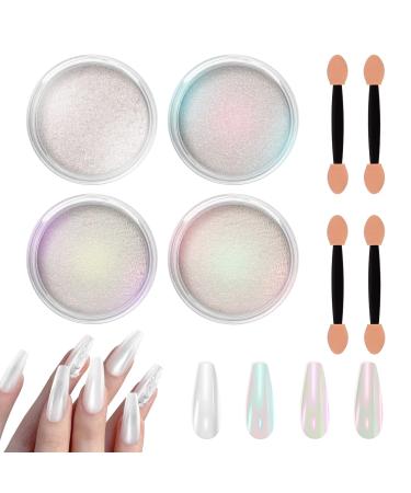 Allstarry Chrome Nail Powder 4 Colors Iridescent Aurora Powder Metallic Mirror Effect Pigment Pearlescent Mermaid Glitter Unicorn Glitter for Nail Art Manicure Decoration Home DIY Salon-Pear White Ice Series