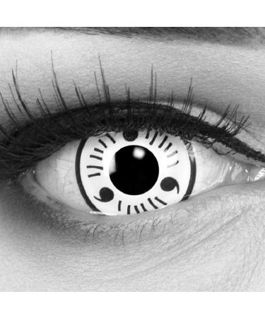 Meralens 1 pair of colored anime manga contact lenses without strength with free contact lens container - Sharingan White in White Black Perfect for here for here Halloween 12 month lenses 14mm
