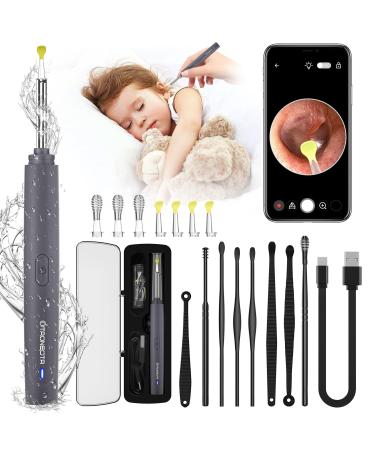 Ear Wax Removal Tool Ear Cleaner with 1300P FHD Camera Ear Cleaning Kit with Lights Compatible with iPhone iPad and Android(Grey)