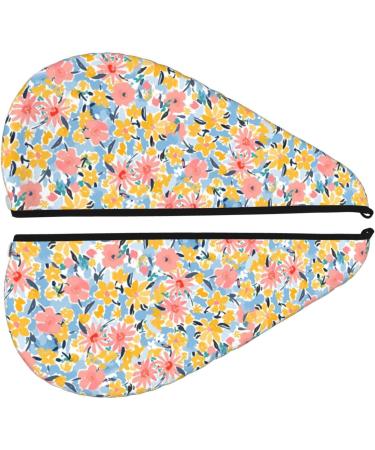 Hair Towel Wrap - Quick Drying Turban for Effortless Hair Care | Watercolor Wildflowers Design - International Shipping Available - Buy Online on GoSupps.com