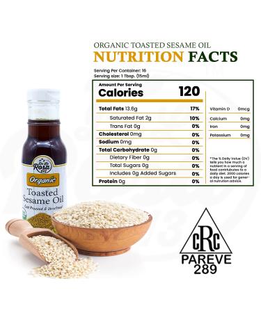 De La Rosa Cold Pressed Organic Toasted Sesame Oil 8oz - Vegan, Non GMO, Gluten Free - Pure Oil for Cooking, Salad Dressing & Marinades - Buy Online on GoSupps.com