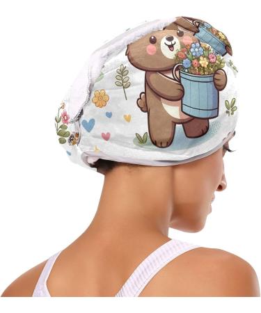 Cartoon Bear Flower Bucket Hair Towel 2 Pack - Super Absorbent Quick Dry Hair Turbans for Women & Girls - Buy Online on GoSupps.com