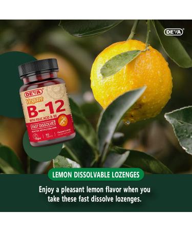 Deva Vegan Vitamin B12 Fast Dissolve Supplement - Once-Per-Day Complex with 1000 Mcg Methylcobalamin B12 Folic Acid B6 - Lemon Flavor - 90 Dissolvable Tablets 1-Pack - Buy Online on GoSupps.com