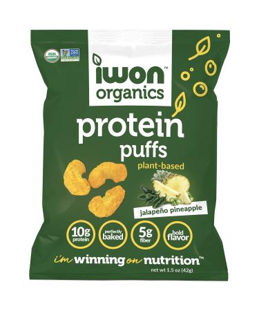 IWON Organics Jalapeno Pineapple Flavor Protein Puff, High Protein and Organic Healthy Snacks, 8 Bags