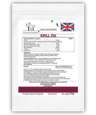 Forest Vitamin Antarctic Krill Oil 500mg - 60 Capsules | Premium Krill Oil Supplement for Health & Beauty | Euphausia Superba Extract - Buy Online on GoSupps.com