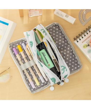 ANGOOBABY Large Pencil Case Big Capacity 3 Compartments Canvas Pencil Pouch for Teen Boys Girls School Students (Green Cactus) - Buy Online on GoSupps.com