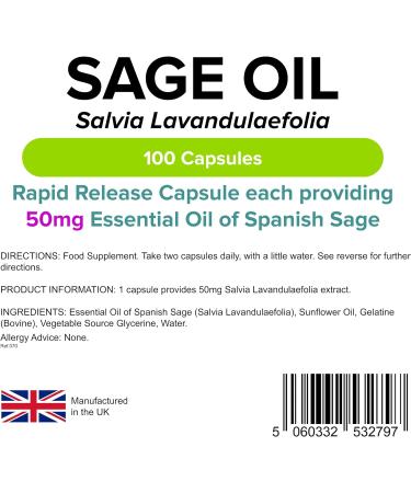 100 Capsules Sage Essential Oil for Menopause Hot Flushes - Natural Relief - Buy Online on GoSupps.com