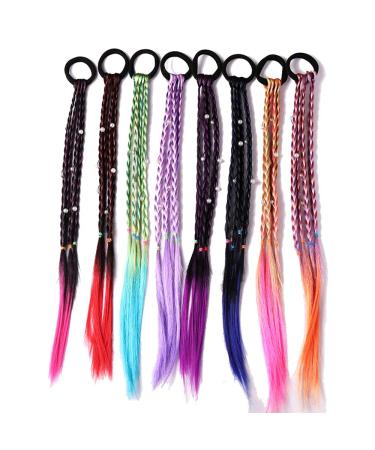 VIDELLY 8 Pieces Girls Hair Extensions Accessories - Colorful Wigs Ponytail Hair Ornament Headbands Rubber Bands Beauty Hair Bands Headwear Kids Twist Braid Rope Headdress for Women Kids