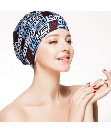 Satin Lined Double Layer Sleep Cap Set for Women - Blue Lattice Green Stripe Navy Pink - Perfect for Curly Hair - Slouchy Beanie Slap Hat (4 Pieces) - Buy Online on GoSupps.com