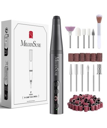 MelodySusie Electric Nail Files 11 in 1 Kit PC180F Cordless Nail Drill for Acrylic Nails 25000RPM Portable Rechargeable Nail Files 25 Speeds Professional Efiles Manicure Pedicure (Gray)