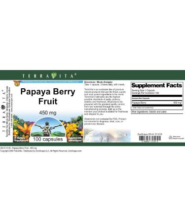 Papaya Berry Fruit - 450 mg (100 Capsules ZIN: 511018) - Buy Online on GoSupps.com