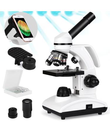Tuword Microscopes for Kids Students Adults, 40X-1000X Optical Glass Lenses Microscope for School Home, Cordless LED Student Biological Compound Microscope with Microscope Slides, Phone Adaptor