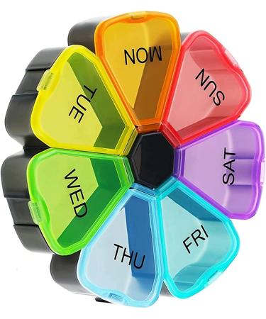 Weekly Pill Organizer 7 Day 1 Times a Day Large Daily Pill Cases Pill Box Medicine Organizer for Pills/Vitamin/Fish Oil/Supplements Black+7c