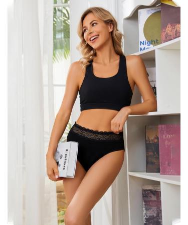 Leovqn Lace Trim Period Pants for Women - Heavy Flow Menstrual Underwear, Leakproof Postpartum Briefs - Size M Black - Buy Online on GoSupps.com