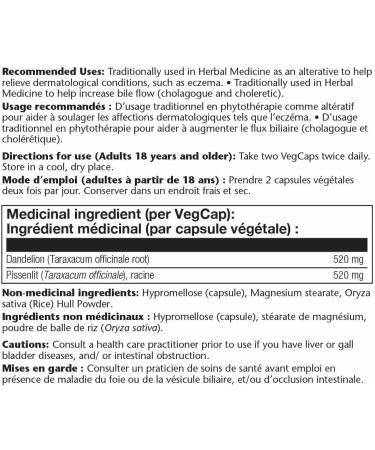 Solaray Dandelion Root 520mg | Liver Function Kidneys Digestion & Water Balance Support | Taraxacum Officinale Whole Root | Dietary Supplement | Non-GMO Vegan Lab Verified | 180 VegCaps - Buy Online on GoSupps.com