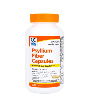 Quality Choice Psyllium Fiber Capsules 1.8 Grams of 3 in 1 Soluble Fiber per Serving for Regularity. Plant Based Value Size Convenient Daily Supply 320 Count.