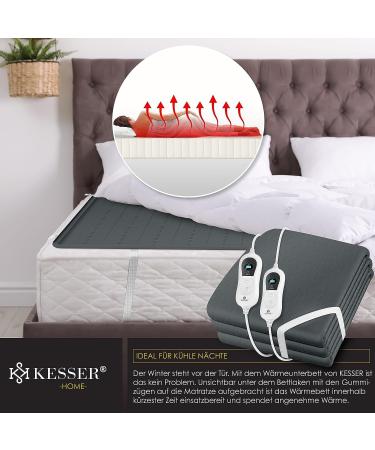 Kesser Double Heat Under Bed Blanket 160x140cm | Remote Control | 3 Temperature Levels | Soft Fleece Heated Bed Pad - Anthracite - Buy Online on GoSupps.com