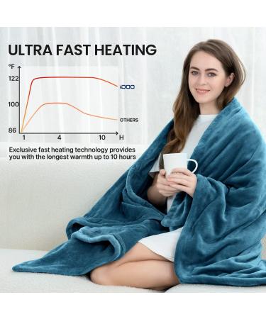 iDOO Heated Blanket Throw 50x60 - 10 Heating Levels, Auto Off, Ultra Soft Flannel - Fast Heating, ETL Certified - Teal Blue Electric Blanket - Gifts for Women - Buy Online on GoSupps.com