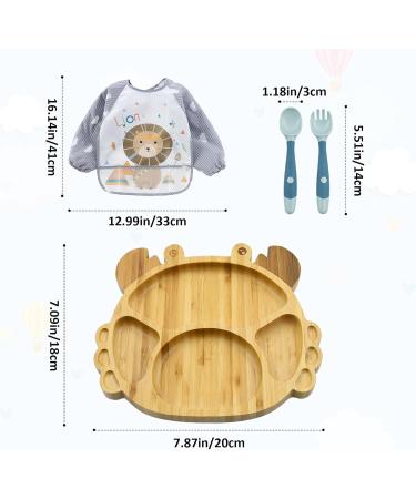 Bamboo Baby Plate with Suction Cup | Cartoon Toddler Plate Set - Ideal for Kids | Eco-Friendly Bamboo + Silicone Spoon & Fork | 20x18x3.5cm - Buy Online on GoSupps.com