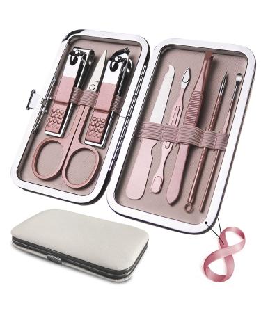 Manicure Set 8 in 1 Nail Clipper Set,RedFlow Nail Clippers,Fingernail & Toenail Clippers,Manicure Tools,Pedicure Tools,Suitable for Travel Manicure Kit,Nail Set Kit with Everything Profe (Rose Gold) 8 Piece Set Rose Gold