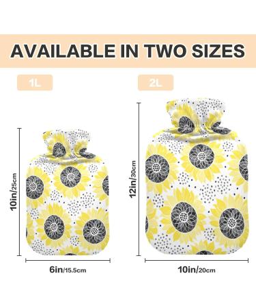 Hot Water Bottle 2L with Lid - Abstract Sunflower & Dots Design for Pain Relief | Perfect Hand & Feet Warmer for Winter - Buy Online on GoSupps.com