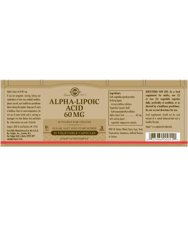 Buy Solgar Alpha Lipoic Acid Vegetable Capsules 60mg - 30 Count | Premium Antioxidant Supplements for International Shipping - Buy Online on GoSupps.com