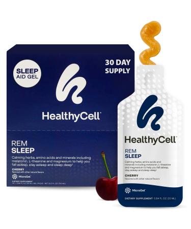 Healthycell REM Sleep Aid Supplement for Adults - Liquid Gel Extra Strength Sleep Supplement with Melatonin Magnesium L-Theanine GABA & Natural Calming Herbs - 30 Gel Packs Cherry Flavored 0.84 Fl Oz (Pack of 30)