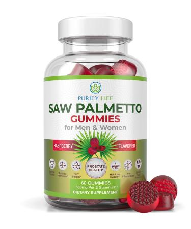 Potent Saw Palmetto Gummies (60 Chews 300mg) Saw Palmetto Extract Prostate Supplements for Men, DHT Blocker for Women Hair Growth, Hormonal Balance, PCOS Hair Loss, Urinary Tract, Gluten-Free & Vegan