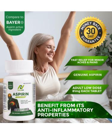 NobleAid Low Dose Baby Aspirin 81mg 300 Count - Enteric Coated Pain Relief Tablets for Men and Women - Safe Fever Reducer for Headache, Arthritis & Inflammation - Buy Online on GoSupps.com