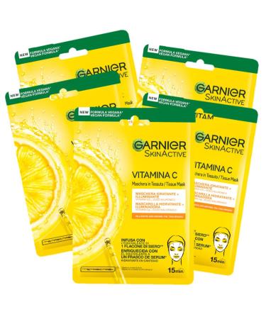 Garnier Skin Active Hydra Bomb Dust Mask hydrating and illuminating with vitamin C and hyaluronic acid for dull and uneven skin pack of 5 pieces 1 piece 5er Pack dust mask
