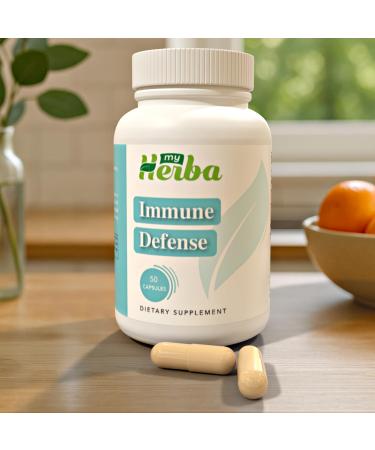 MyHerba Immune Defense Supplement - Plant-Based Dietary Supplement with Zinc Copper Ginger Echinacea herb & Garlic Daily Wellness and Immune Support for Adults 50 Capsules