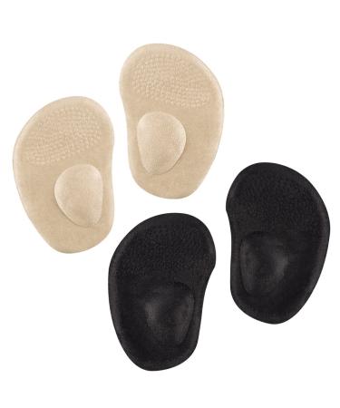 Ball of Foot Cushions 2 Pairs Anti-Slip Metatarsal Foot Pads Gel Shoe Inserts for High Heels (Skin&Black-Velvet Outer-Layer)