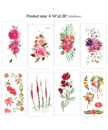 Konsait Flower Temporary Tattoos - 32 Sheets Adult Waterproof Body Art Sticker for Women - Rose, Butterfly, Plum, Lotus, Lavender Designs - Buy Online on GoSupps.com