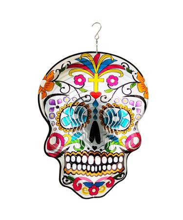 FONMY Kinetic 3D Metal Garden Wind Spinner Unique Gifts Outdoor Decorations Quality Hanging Ornament for Home and Garden 12inch Mandala Silver Sugar Skull Wind Spinners