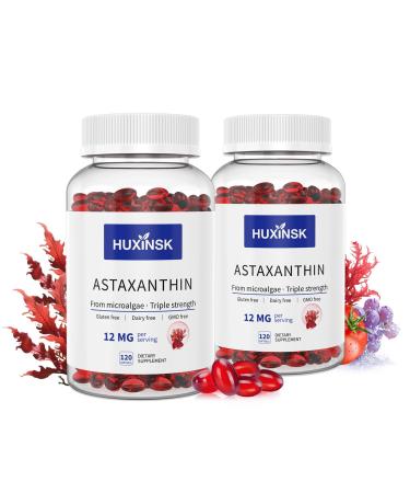 Astaxanthin 12mg Supplements 120 Softgel Max Strength Astaxanthin Antioxidant Supplements Fresh Microalgae 4 Month Supply 2 Bottles