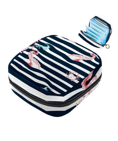 Menstruation pad bag with zipper women's napkin bag tampons collective bags for women and girls (marine-octopus tentacle strip pattern)