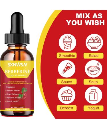 SXNWSN Berberine Drops - 10-in-1 Herbal Complex with Milk Thistle Ceylon Cinnamon & Bitter Melon | 4.2Fl Oz Liquid Supplement for Immune Heart & Digestive Support  - Buy Online on GoSupps.com