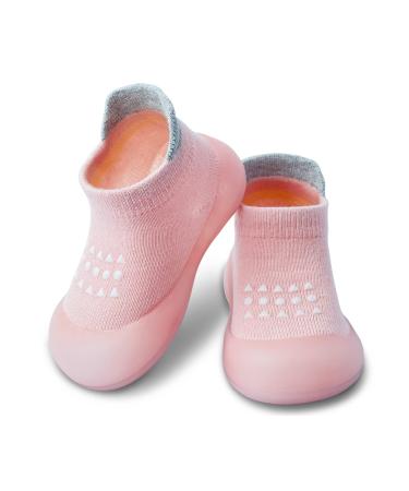 Dookeh Baby Shoes Boys Girls First Walking Shoes Non Slip Soft Sole Sneakers Toddler Infant Babygirl Sock Shoes 6-9 Months A3 Pink