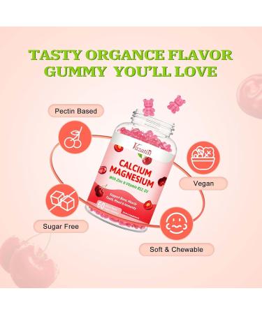 Calcium Magnesium Zinc Gummies, Calcium Magnesium 2:1 Ratio with Vitamin D3 & B12 for Support Muscle, Mood and Immunity, 60 Vegan Cherry Flavor Gummies Cherry 60 Count (Pack of 1) - Buy Online on GoSupps.com