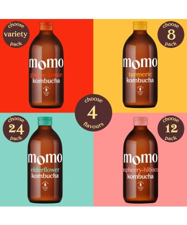 8 x Fresh 330ml Bottles MOMO Kombucha Drink Organic - Kombucha Tea Probiotic Drink - Variety Pack Mixed Variety 8 Pack - Buy Online on GoSupps.com