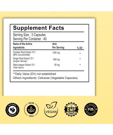 Rural Dotz Turmeric Curcumin Supplement 1950mg with Turmeric & Ginger 95% Curcuminoids Black Pepper for Best Absorption Nature's Vegan Joint Support 120 Capsules - Buy Online on GoSupps.com